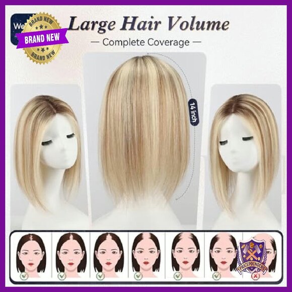 14 Inch Real Human Hair Topper, 60g, Swiss Silk Base, No Bangs